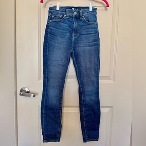 7 For All Mankind High Waist Ankle Gwenevere Skinny Jeans Size 24, Blue Wash